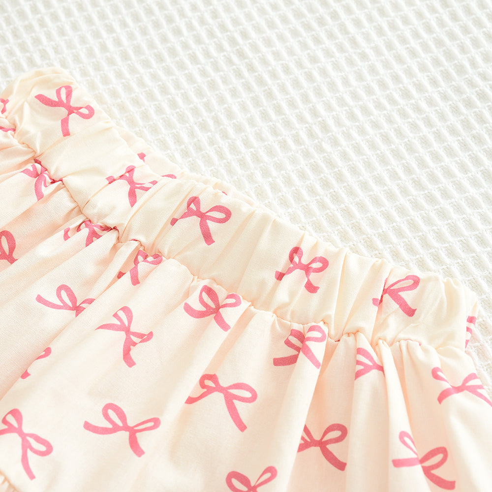 Girls' Bow-knot Printing Shirt+Patchwork Skirt Set