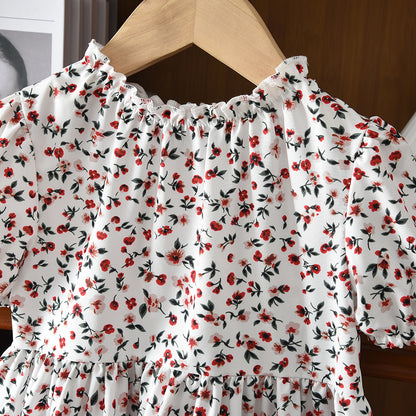Short Sleeveless Summer Outfit Bow Girls' Floral Dress
