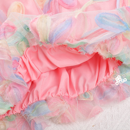 Girls' Multicolored Flowers Mesh Dress