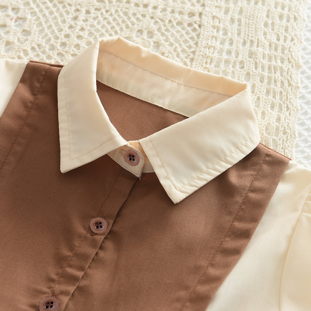Girls' Long Sleeve Patchwork Shirt Dress