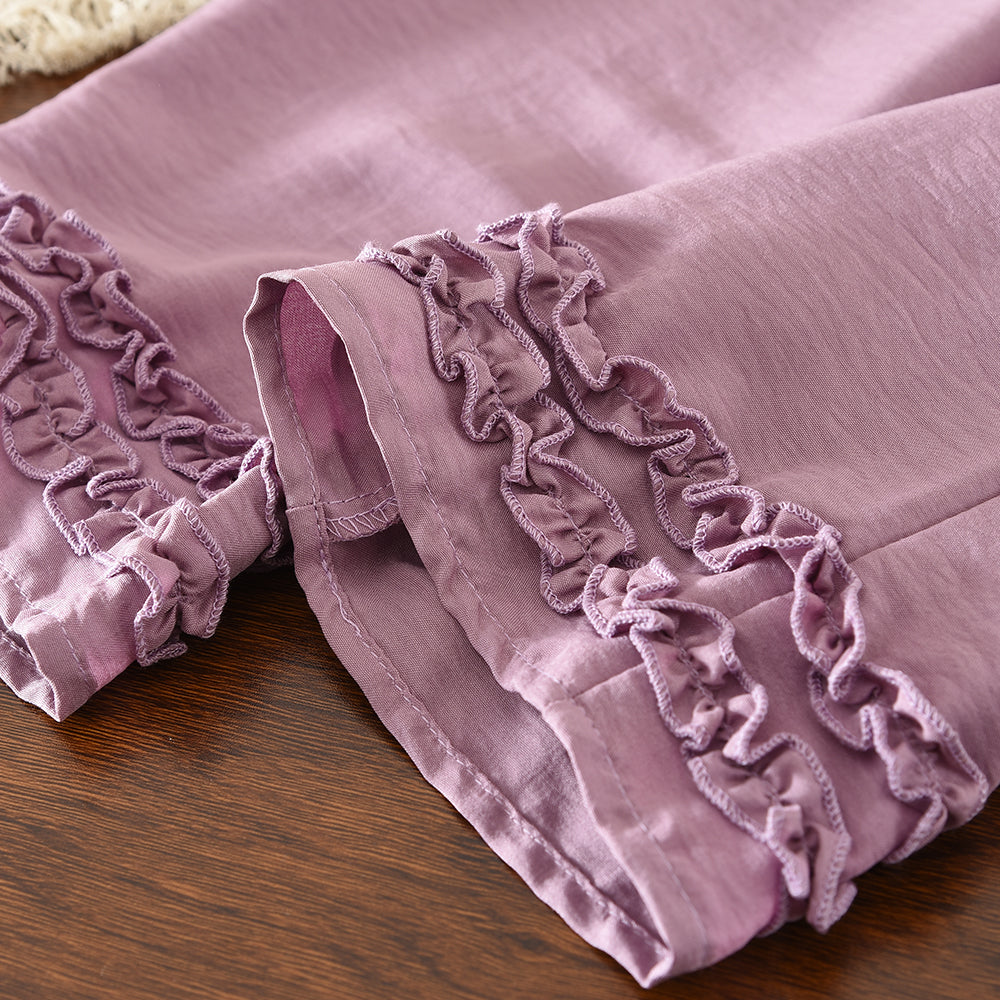 Sleeveless Ruffle Shirt+Lettuce Trim Pants Girls' Summer Fashion Set