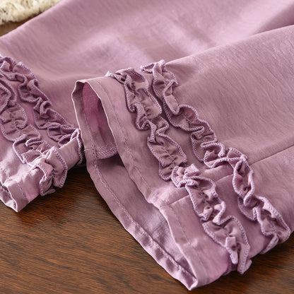 Sleeveless Ruffle Shirt+Lettuce Trim Pants Girls' Summer Fashion Set