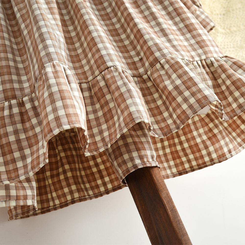 Girls' Lace Patchwork Plaid Vintage Dress