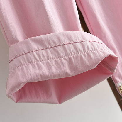 Lace Mesh Patchwork Top+Wide Leg Pants Ethnic Style Girls' Vacation Set