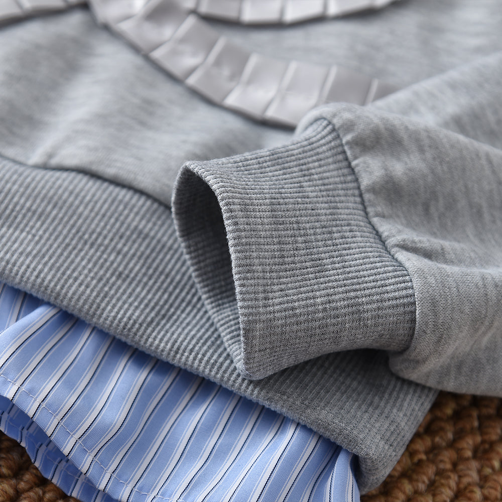 Girls' Bow Stripes Fake 2pcs Top+Trousers Fashion Set