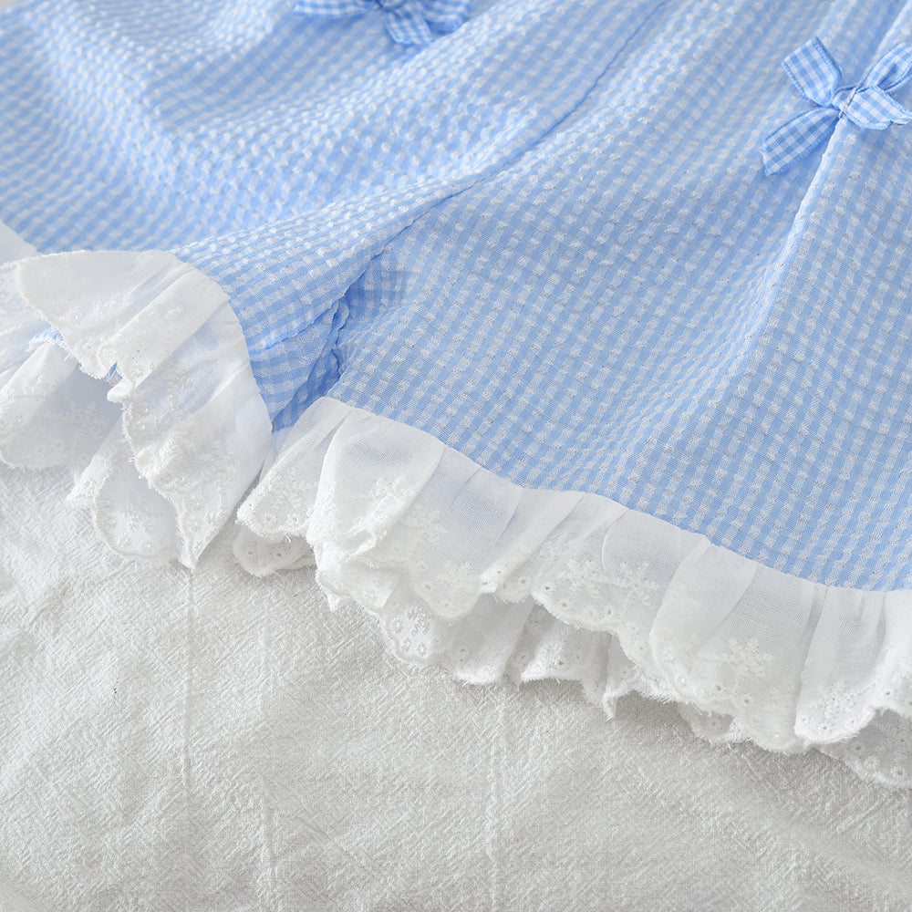 Girls' Bow-knot T-shirt+Plaid Shorts Pajamas Set