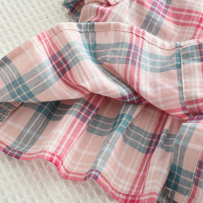 Girls' Contrast Colors Plaid Shirt+Loose Pant Set