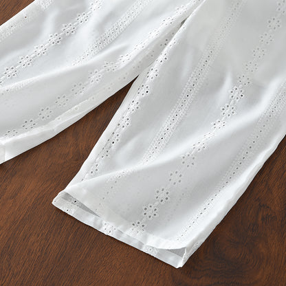 Sleeveless Embroidery Sun-top Hollow Pants Kid Girls' Summer Vacation Set
