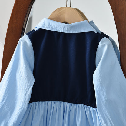 Cartoon Heart Color Contrasting Patchwork Girls' Shirt Dress