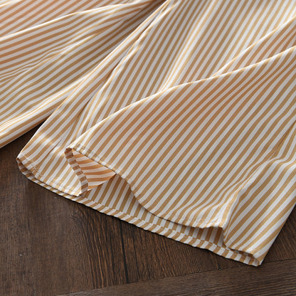 Lace Ruffle Sleeveless Top+Stripes Wide Leg Pants Girls' Elegant Set