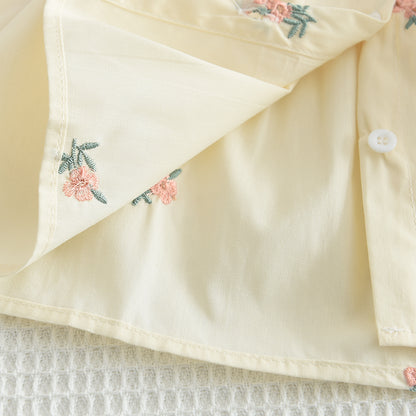 Girls' Floral Embroidery Ruffle Cotton Set