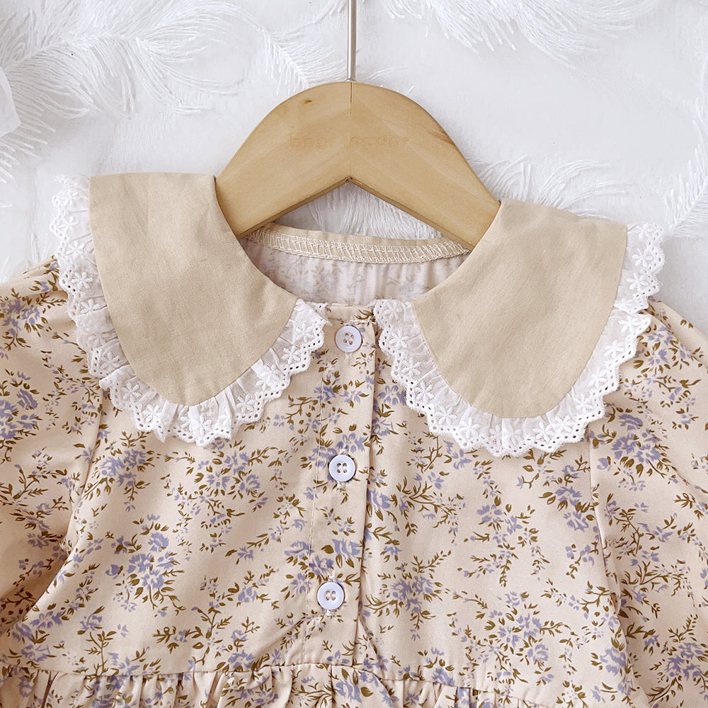Girls' Lace Floral Printing Vintage Dress