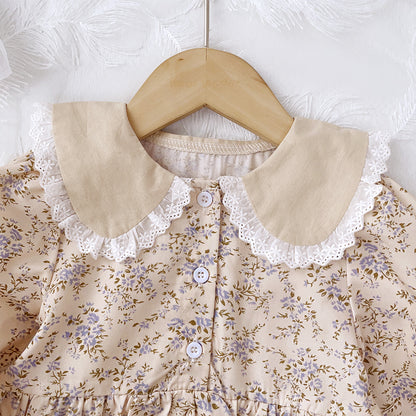 Girls' Lace Floral Printing Vintage Dress
