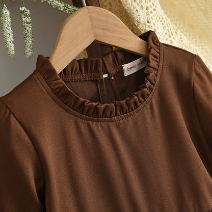 Ruffle Long Sleeve Dress+Fluffy Vest 2pcs Girls' Dress Set