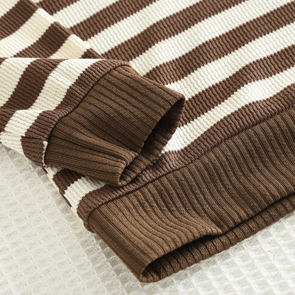 Girls' Contrast Colors Stripes Classic Casual Set