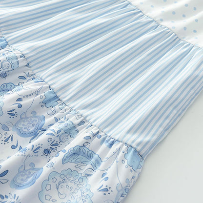 Girls' Print Patchwork Dress Adjustable Shoulder Strap Sundress