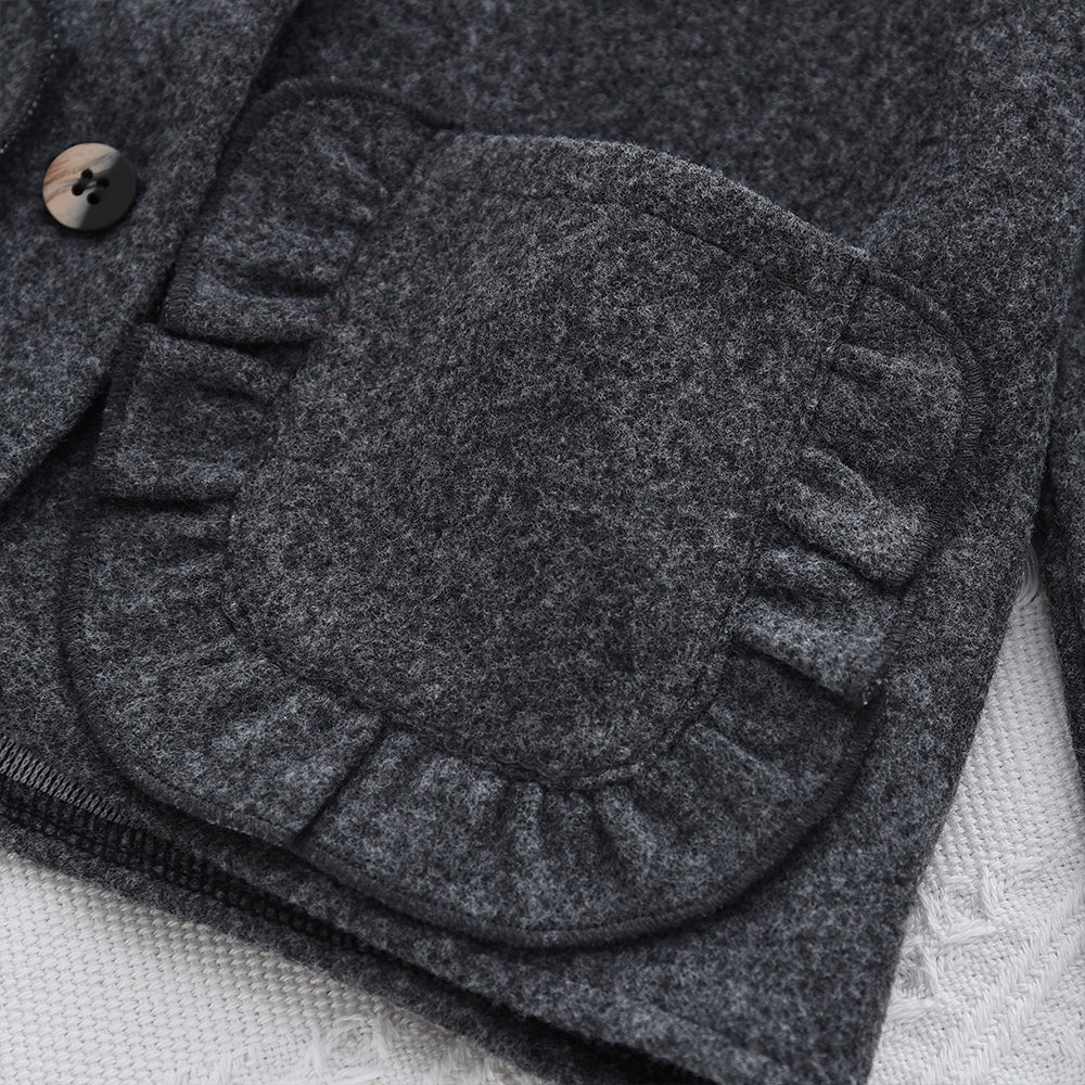 Girls' Pockets Ruffle Coat+Skirt 2pcs Vintage Set