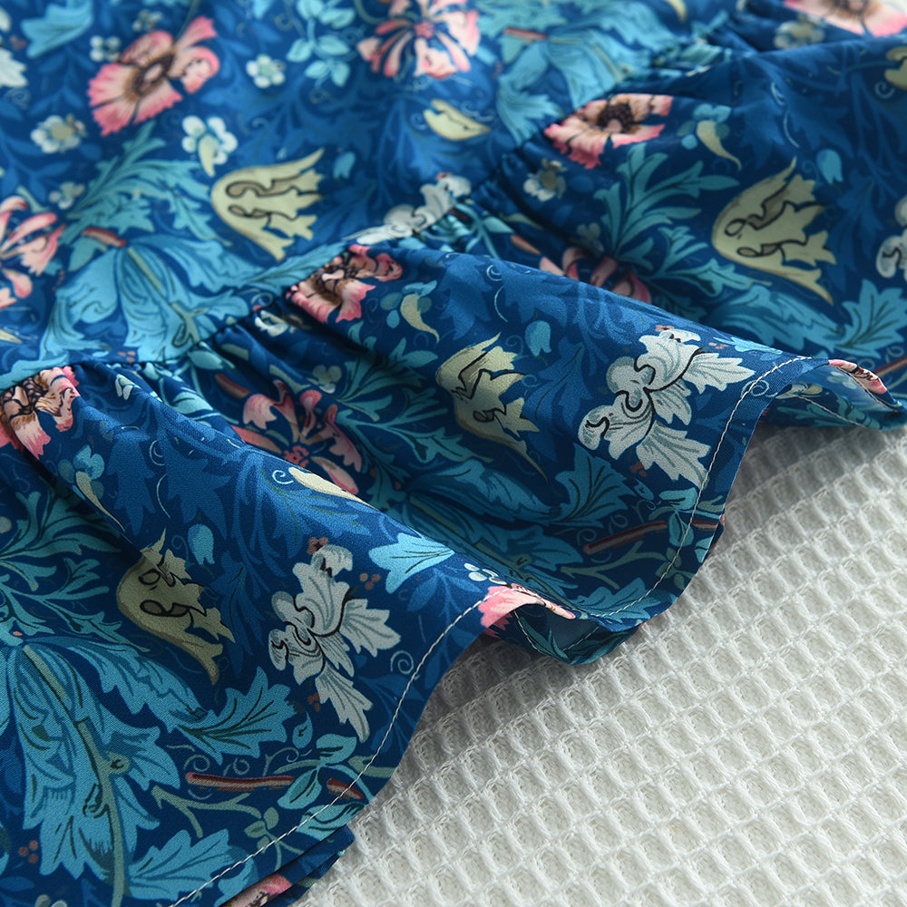 Girls' Floral Printing Sun Dress with A Bag