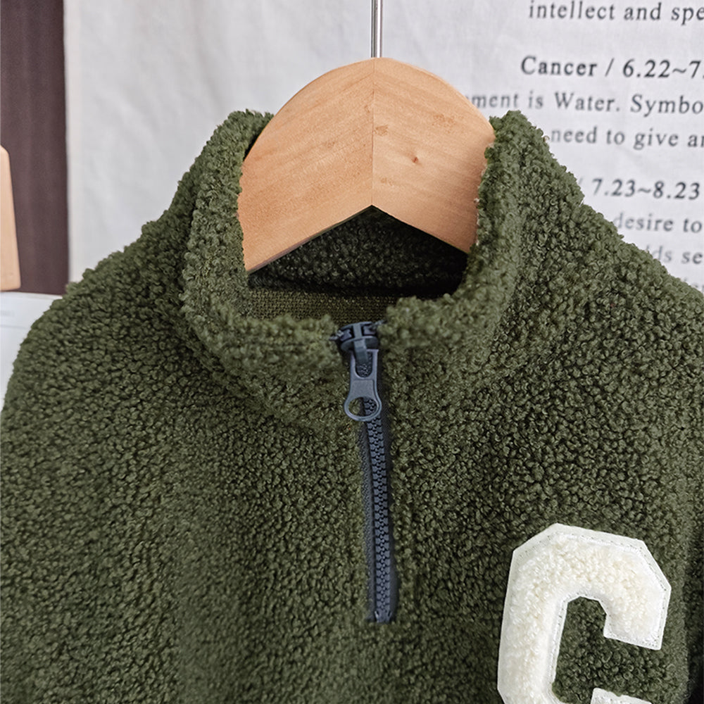 Letter Half Zip Top+Sweatpants Girls'&Boys Sports Set