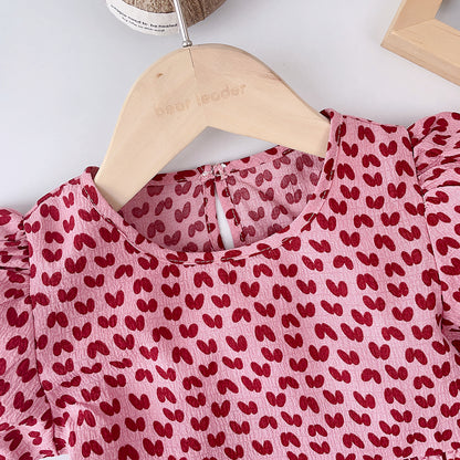 Girls' Cartoon Print Patchwork Casual Dress