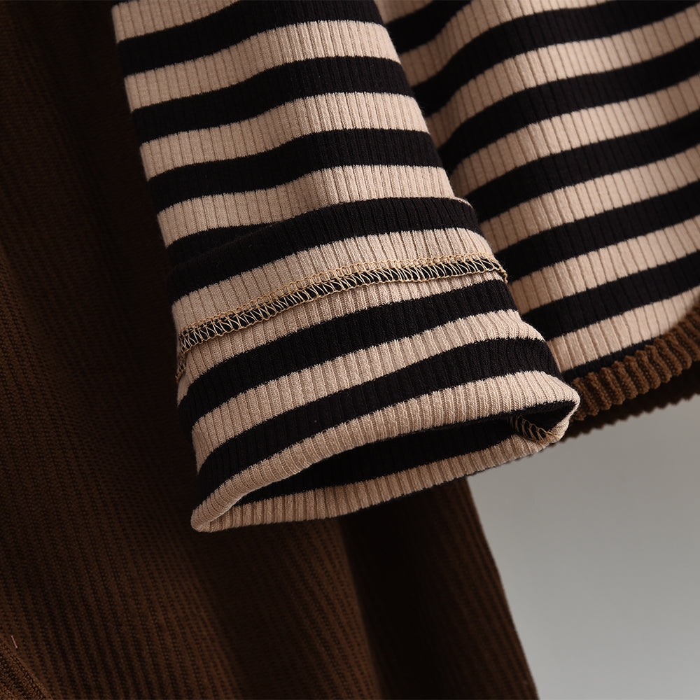 Girls' Classic Stripes Zip Coat+Flared Trousers Teen Set