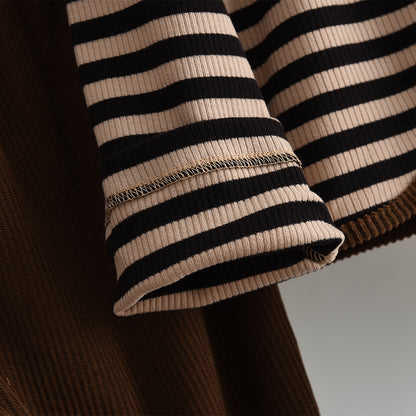 Girls' Classic Stripes Zip Coat+Flared Trousers Teen Set