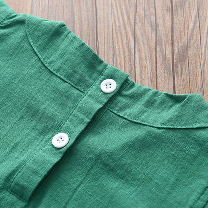 Girls' 100% Cotton Ruffle Top+Shorts 2pcs Casual Set