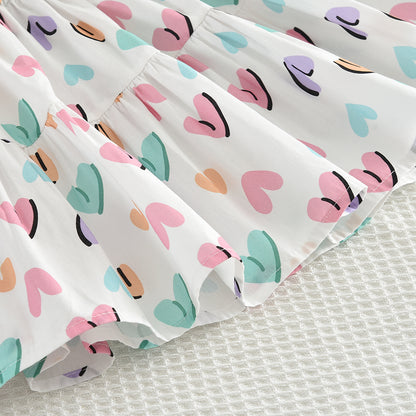 Girls' Bow-knot Printing Shirt+Patchwork Skirt Set
