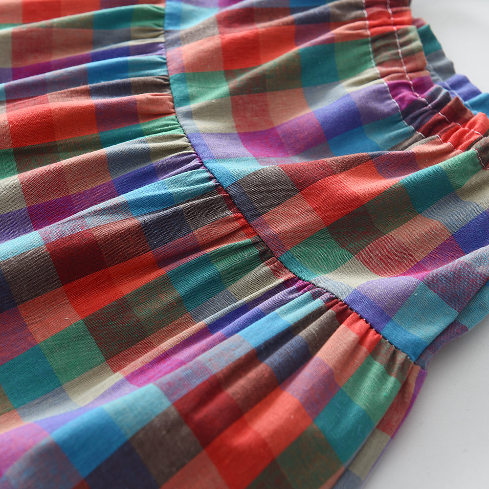 Girls' Plaid Pattern Contrast Colors Sun Dress