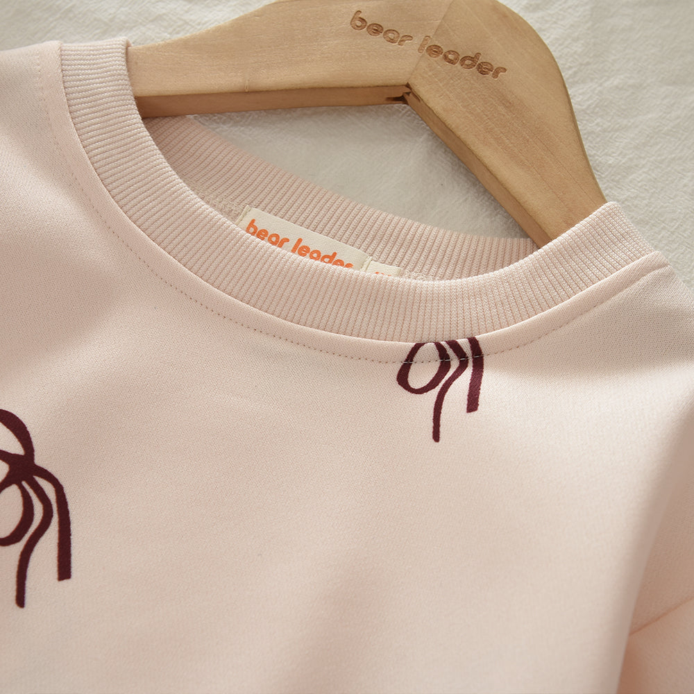 Girls' Bow Print Sweatshirt Stripes Sweatpants 2pcs Casual Set Girls Clothes