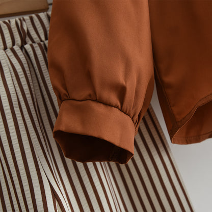 Girls' Blouse+Stripes Trousers 2pcs Set