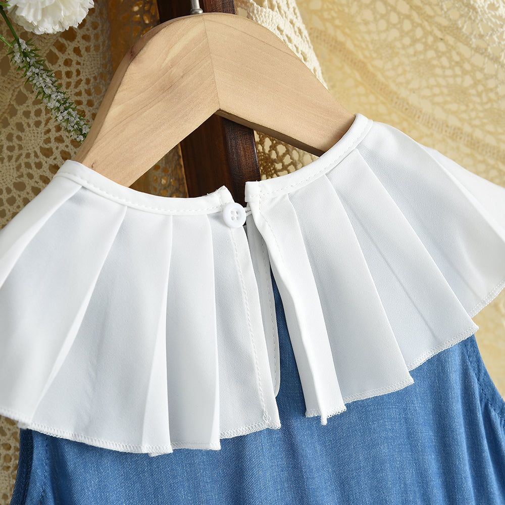 Ruffle Big Lapel A-line Sleeveless Girls' Fashion Dress