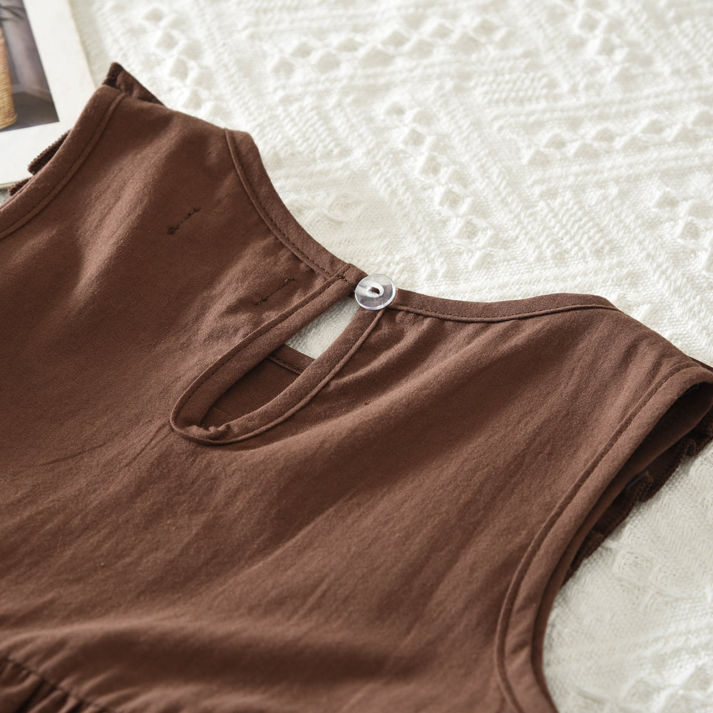 Sleeveless Casual Outfit 100% Cotton Ruffle Girls' Dress