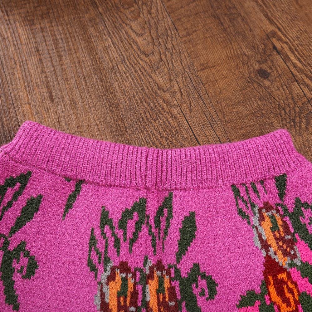 Girls' Ethnic Style Pattern Cardigan+Shorts Knitted Sweater Set