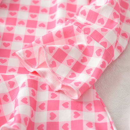 Girls' Cartoon Heart Plaid Rose Pajamas Set