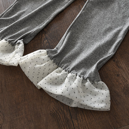 Polka Dots Ruffle Sleeveless Top+Flared Trousers Girls' Fashion Set