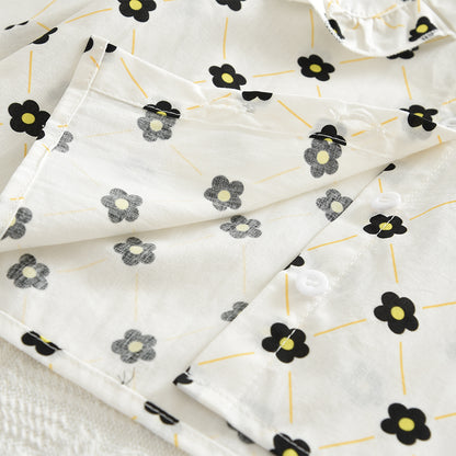 Girls' Bow-knot Printing Shirt+Patchwork Skirt Set