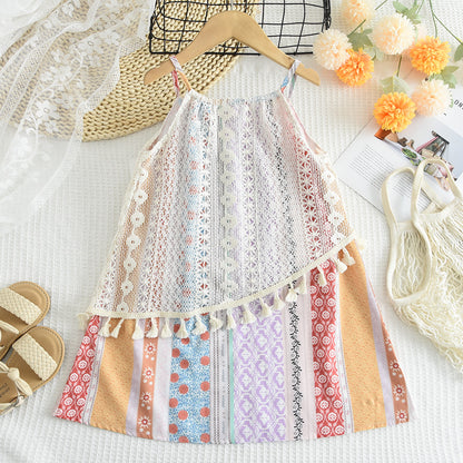 Girls' Ethnic Style Knitting Tassels Printing Dress