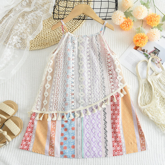 Girls' Ethnic Style Knitting Tassels Printing Dress