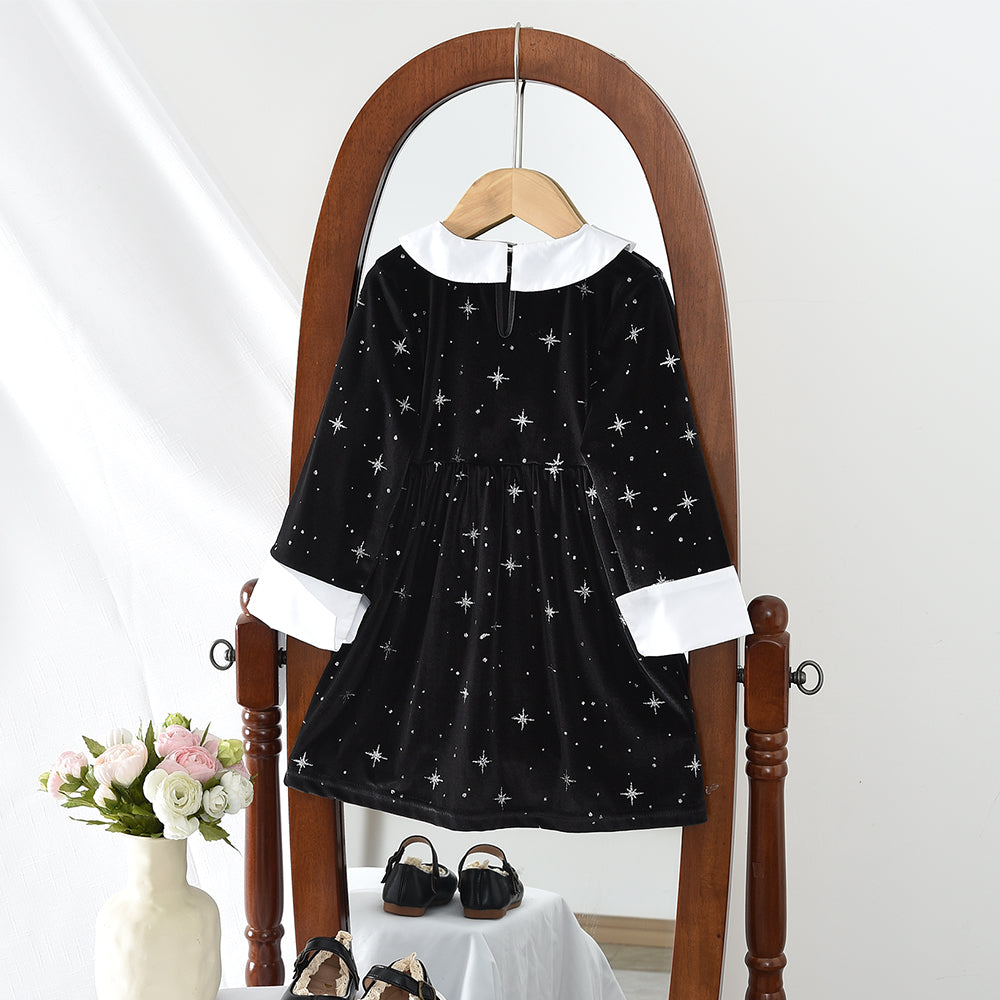Girls' Starry Velvet Elegant Dress
