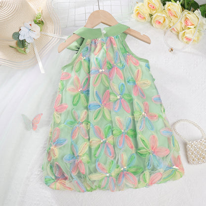 Girls' Multicolored Flowers Mesh Dress