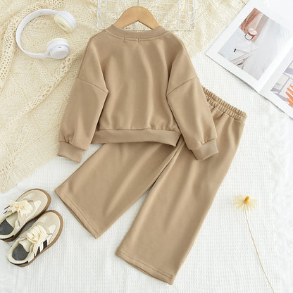 Girls' Letter Sleeve Casual Set