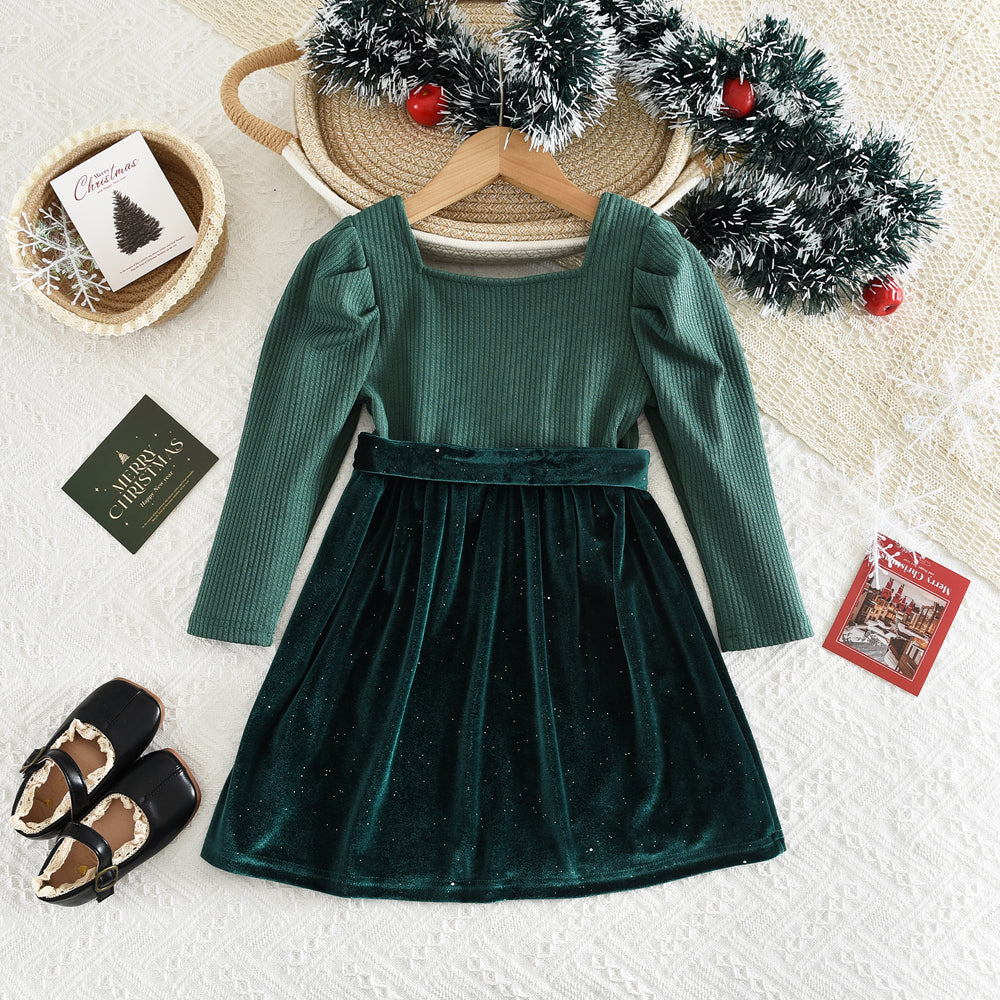 Girls' Velvet Patchwork Princess Dress
