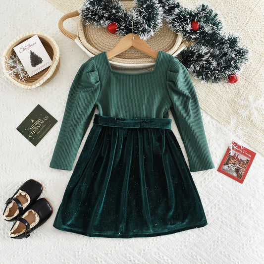Girls' Velvet Patchwork Princess Dress