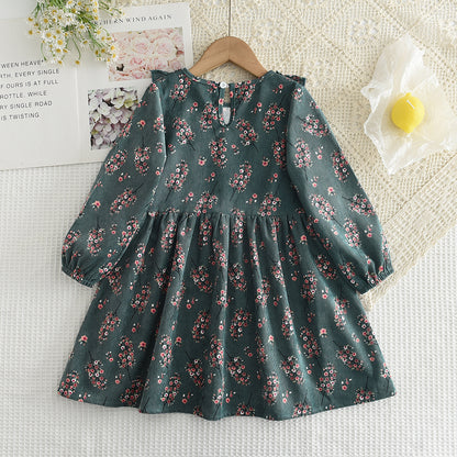 Girls' Floral Print Long Sleeve Casual Dress