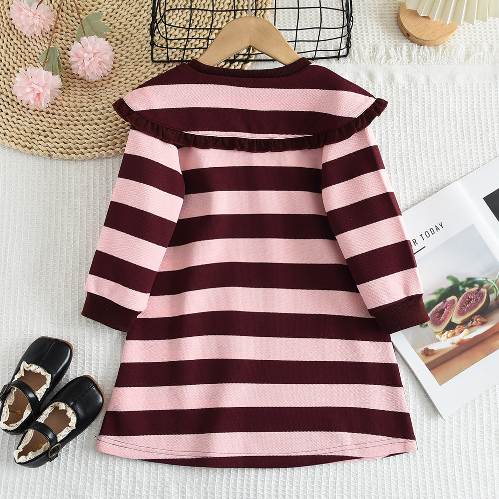 Girls' Stripes Large Lapel Casual Dress