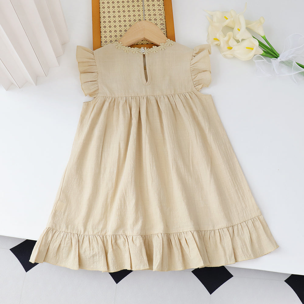 Girls' Floral Embroidery Pockets Cotton Dress