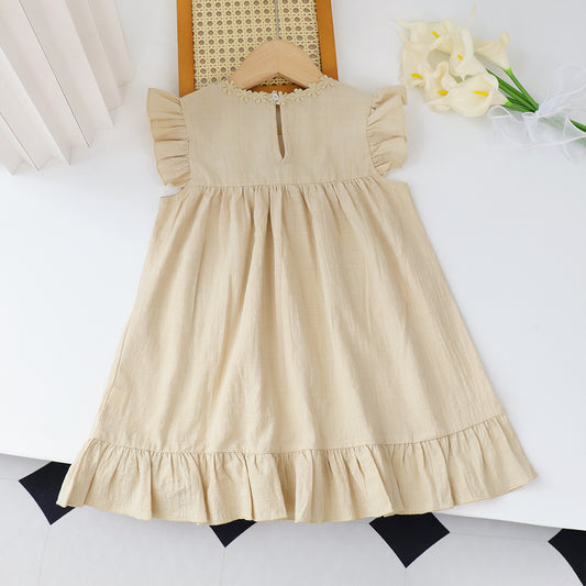 Girls' Floral Embroidery Pockets Cotton Dress