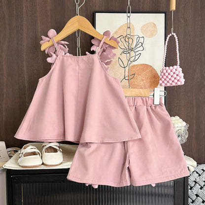 Girls' 3D Flowers Sun-top+Shorts Vacation Set