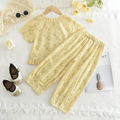 Girls' Ruffle Top+Jogger Pant Printing Set